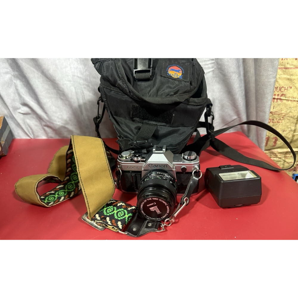 Canon AT-1 35mm Film SLR Camera Kit W 50mm 1:1.8 Lens Tested And Working!